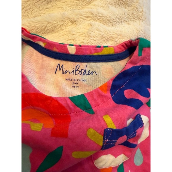 Mini Boden Pink Dinosaur Floral Bird Abstract Rainbow Dress 5-6 - Picture 3 of 4